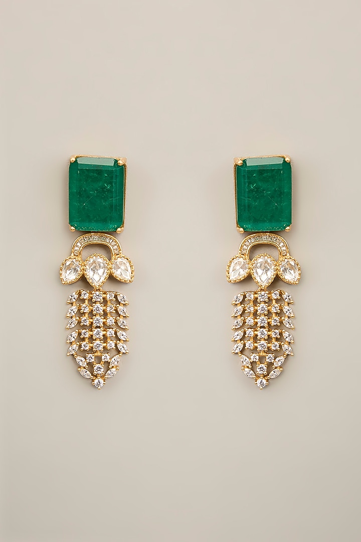 Gold Plated Kundan Polki & Green Stone Handcrafted Necklace Set by Aura Trends at Pernia's Pop Up Shop