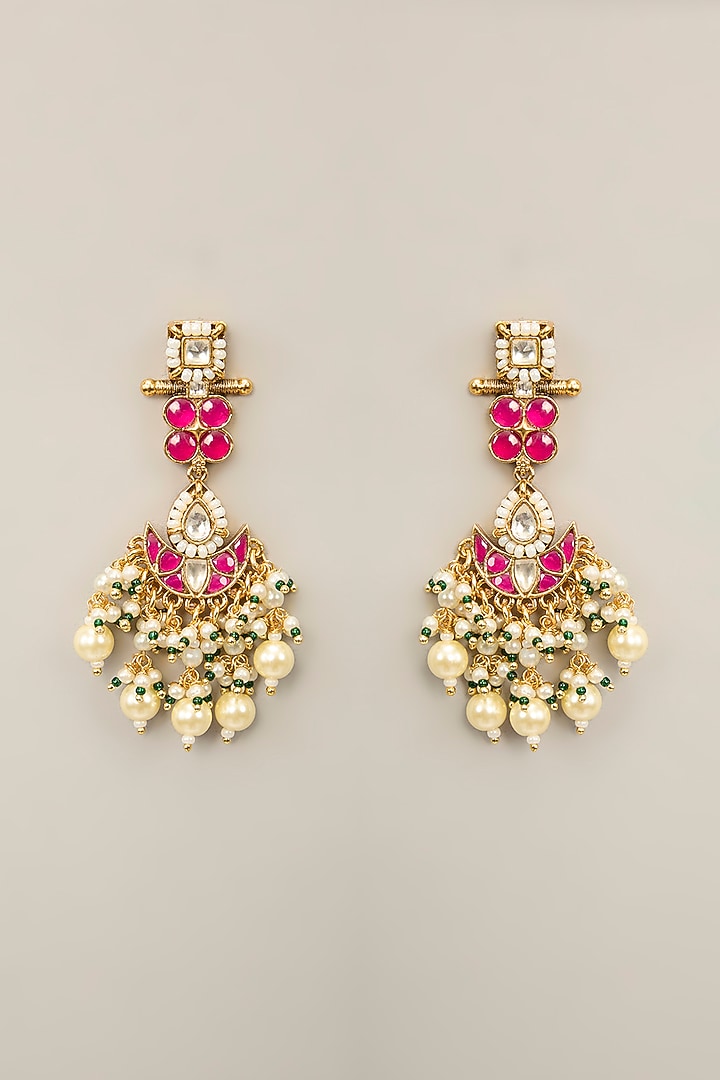 Gold Finish Multi-Colored Kundan Polki & Crystal Necklace Set by Aura Trends at Pernia's Pop Up Shop