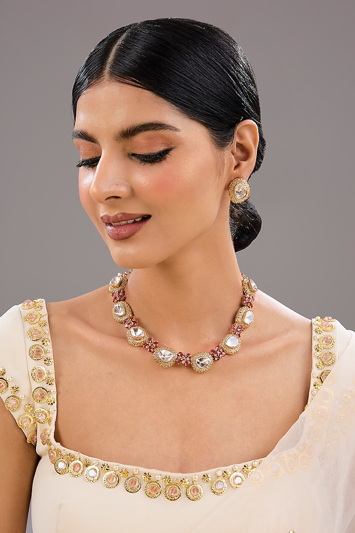 Gold Finish Kundan Polki & Pearl Necklace Set by Auraa Trends at Pernia's Pop Up Shop