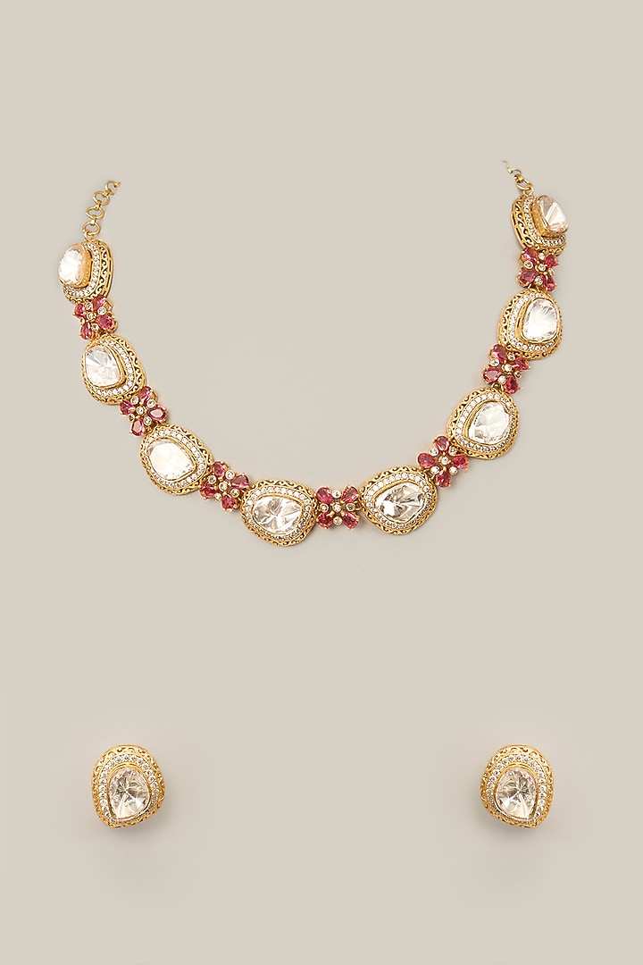 Gold Finish Kundan Polki & Pearl Necklace Set by Aura Trends at Pernia's Pop Up Shop