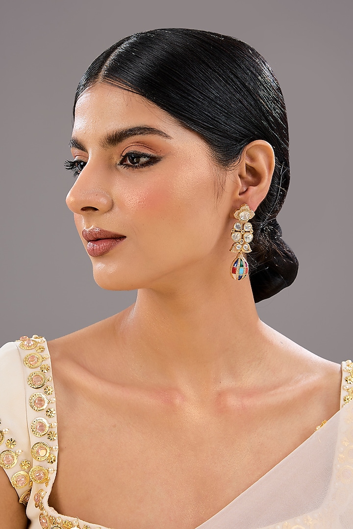 Two-Tone Finish Zircon & Pearl Dangler Earrings by Auraa Trends