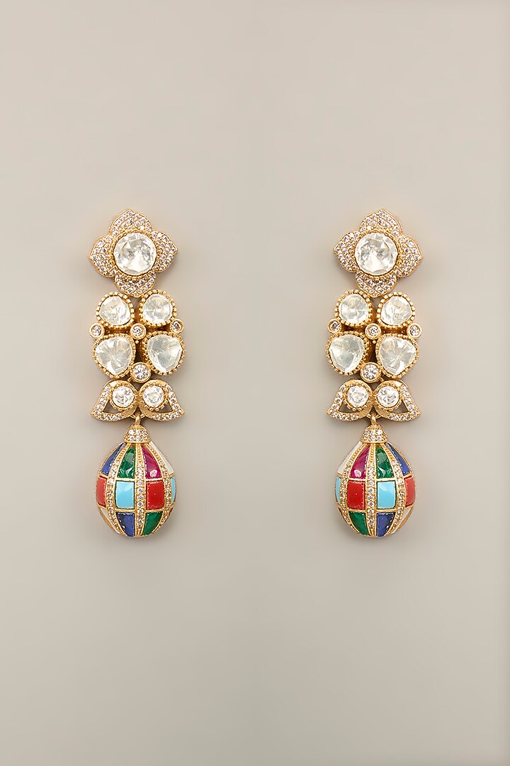 Two-Tone Finish Zircon & Pearl Dangler Earrings by Aura Trends at Pernia's Pop Up Shop