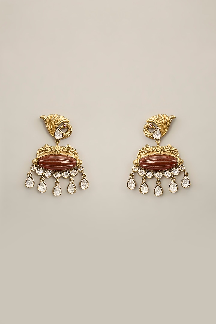 Gold Plated Kundan Polki & Brown Stone Necklace Set by Aura Trends at Pernia's Pop Up Shop