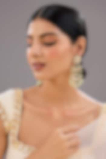 Gold Finish Kundan Polki & Pearl Dangler Earrings by Auraa Trends