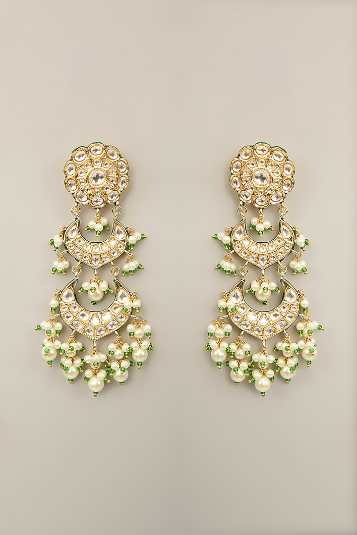 Gold Finish Kundan Polki & Pearl Dangler Earrings by Aura Trends at Pernia's Pop Up Shop