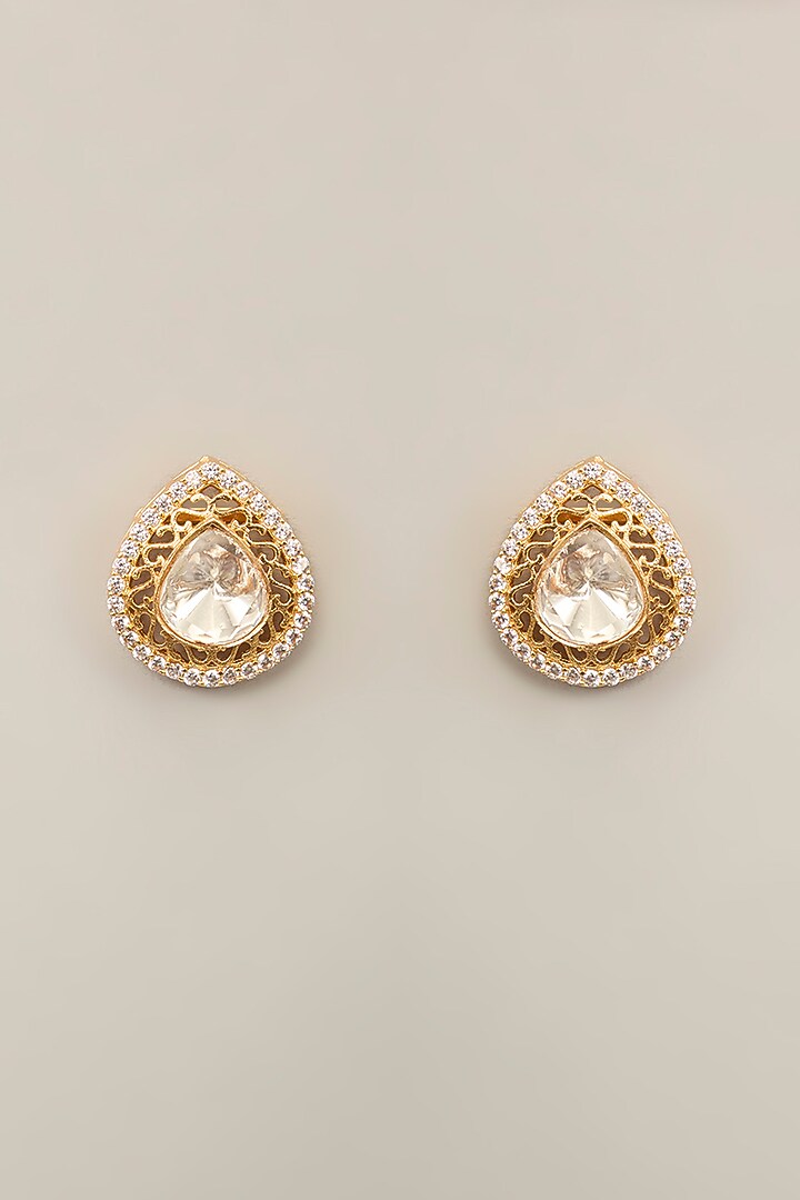 Gold Finish Kundan Polki & Green Stone Necklace Set by Aura Trends at Pernia's Pop Up Shop