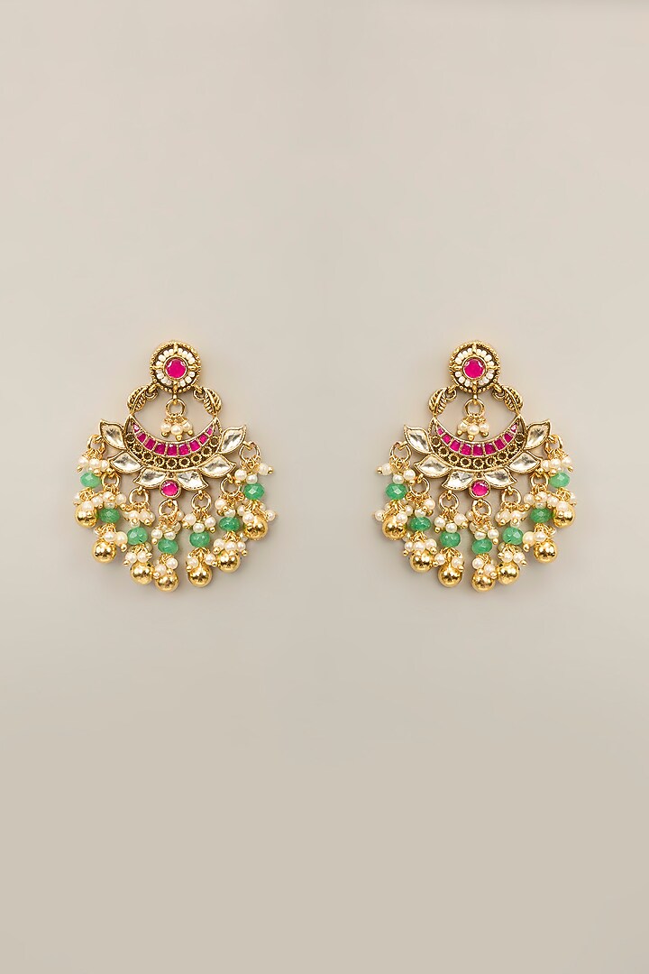 Gold Finish Multi-Colored Kundan Polki & Crystal Necklace Set by Aura Trends at Pernia's Pop Up Shop