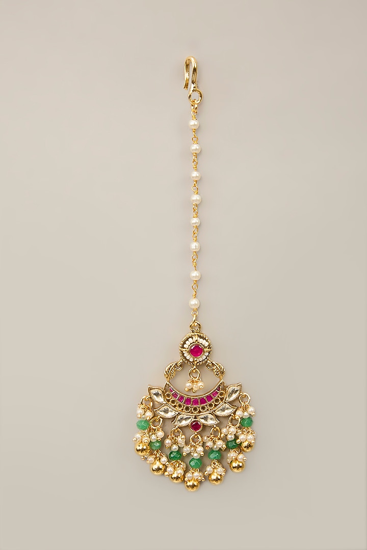 Gold Finish Multi-Colored Kundan Polki & Crystal Necklace Set by Aura Trends at Pernia's Pop Up Shop