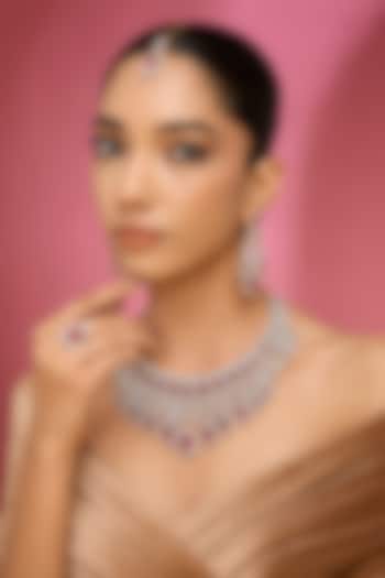 White Finish American Diamond & Ruby Stone Maangtikka by Auraa Trends at Pernia's Pop Up Shop