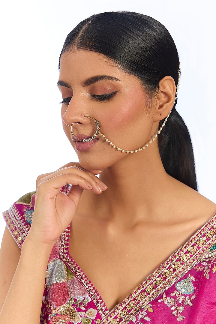 Gold Finish Kundan Polki & Pearl Nath by Auraa Trends at Pernia's Pop Up Shop