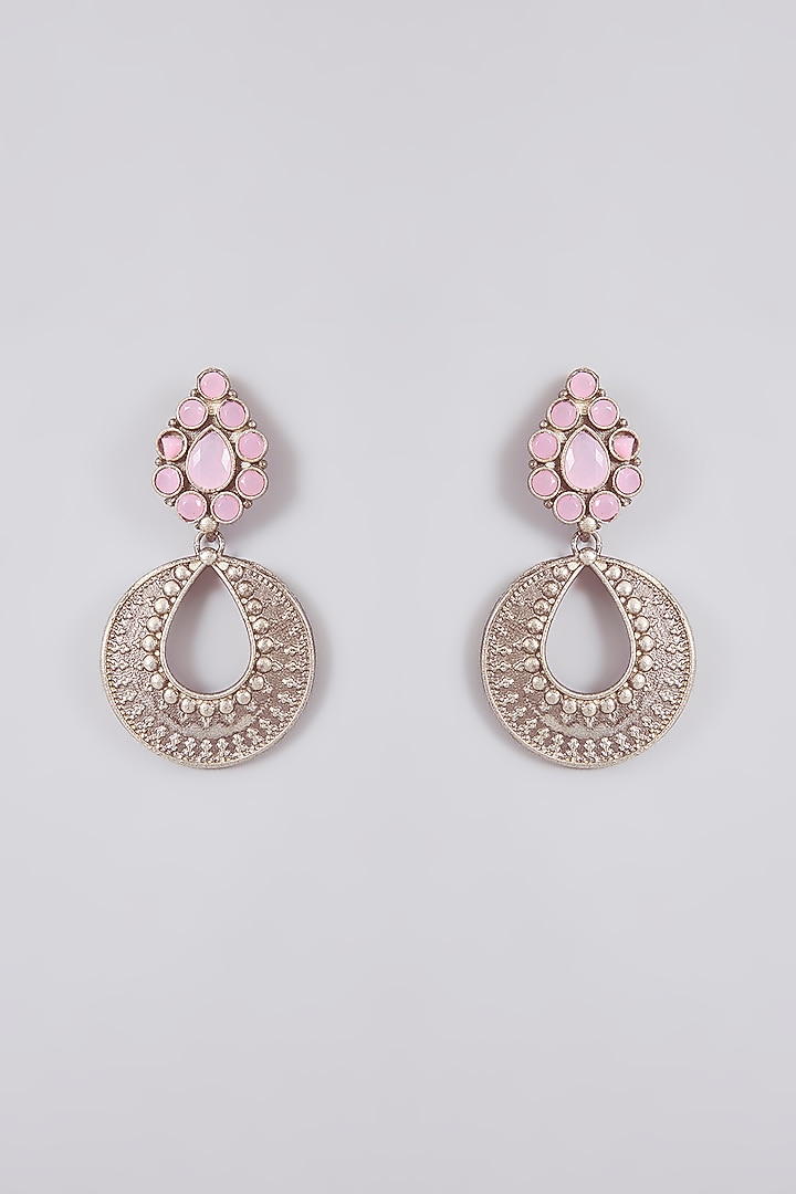 Gold Finish Crystal & Pink Stone Drop Earrings by Aura Trends at Pernia's Pop Up Shop