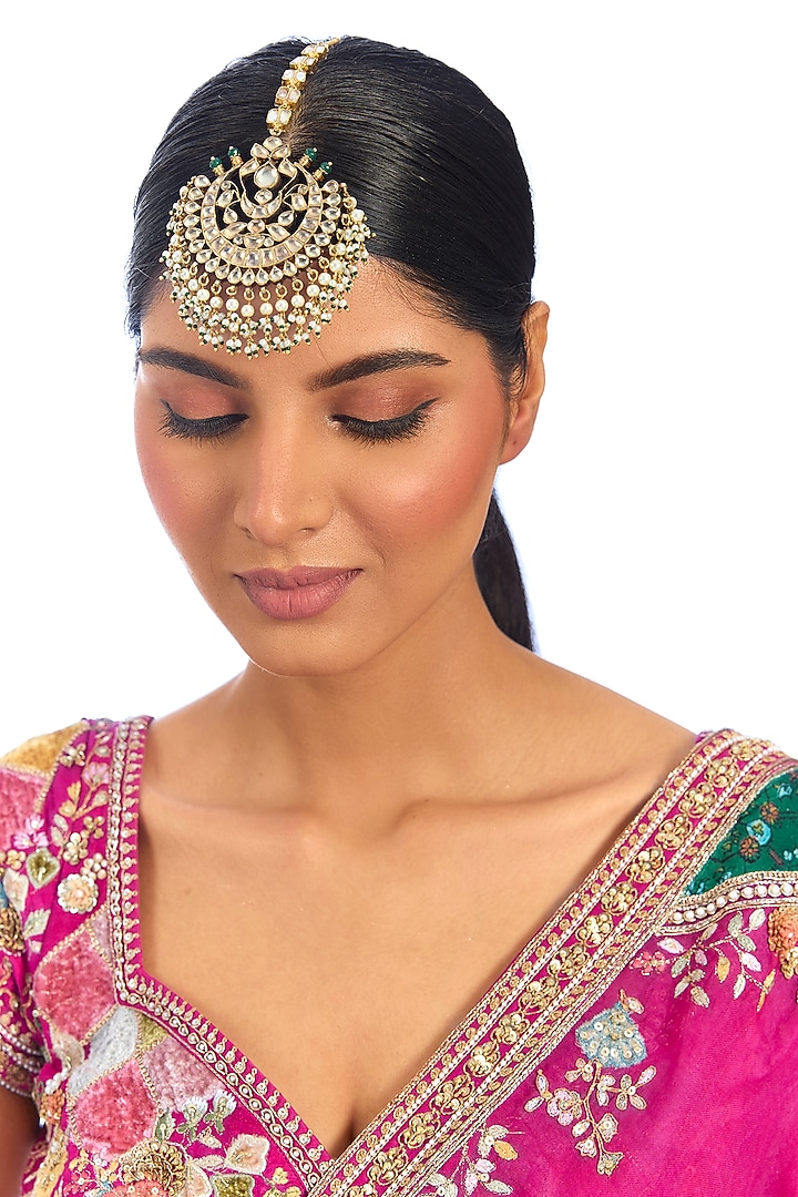 Gold Finish Kundan Polki & Pearl Maangtikka by Aura Trends at Pernia's Pop Up Shop