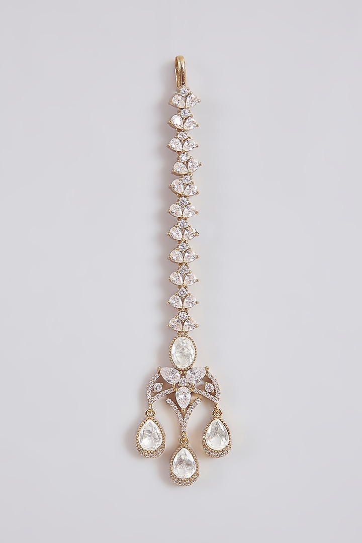 Gold Finish Kundan Polki & Pink Stone Maangtikka by Aura Trends at Pernia's Pop Up Shop