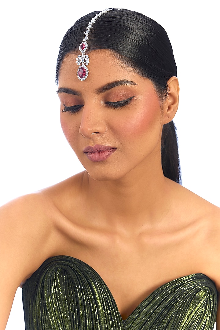 Gold Finish Kundan Polki & Ruby Stone Maangtikka by Auraa Trends at Pernia's Pop Up Shop