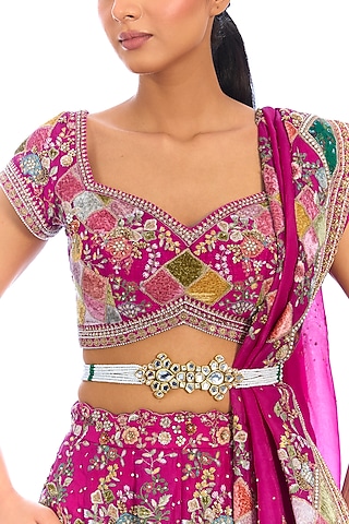 Gold Finish Kundan Polki & Pearl Kamarband by Aura Trends