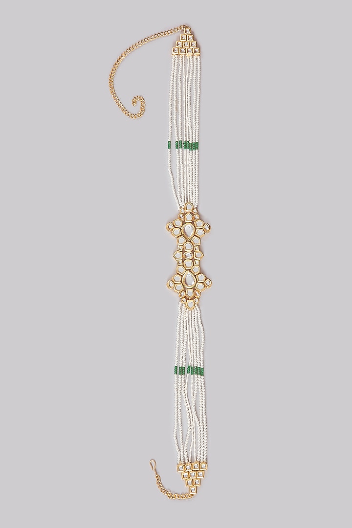 Gold Finish Kundan Polki & Pearl Kamarband by Aura Trends at Pernia's Pop Up Shop