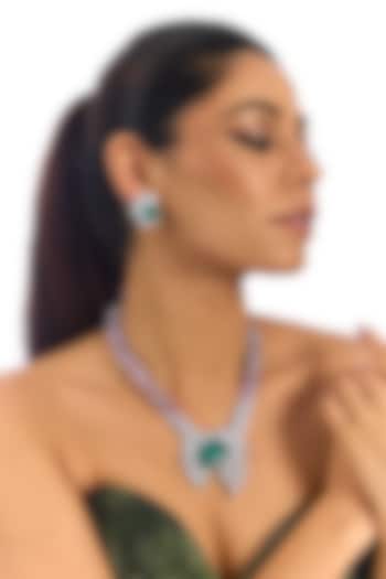 White Finish Diamond & Emerald Stone Necklace Set by Auraa Trends at Pernia's Pop Up Shop