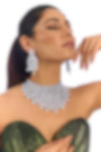 White Finish Crystal Choker Necklace Set by Auraa Trends at Pernia's Pop Up Shop