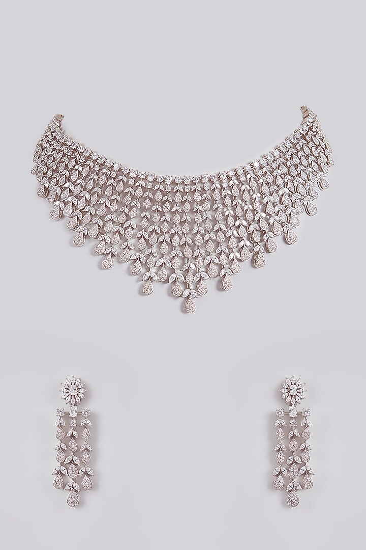 Silver Finish Crystal Necklace Set by Aura Trends at Pernia's Pop Up Shop