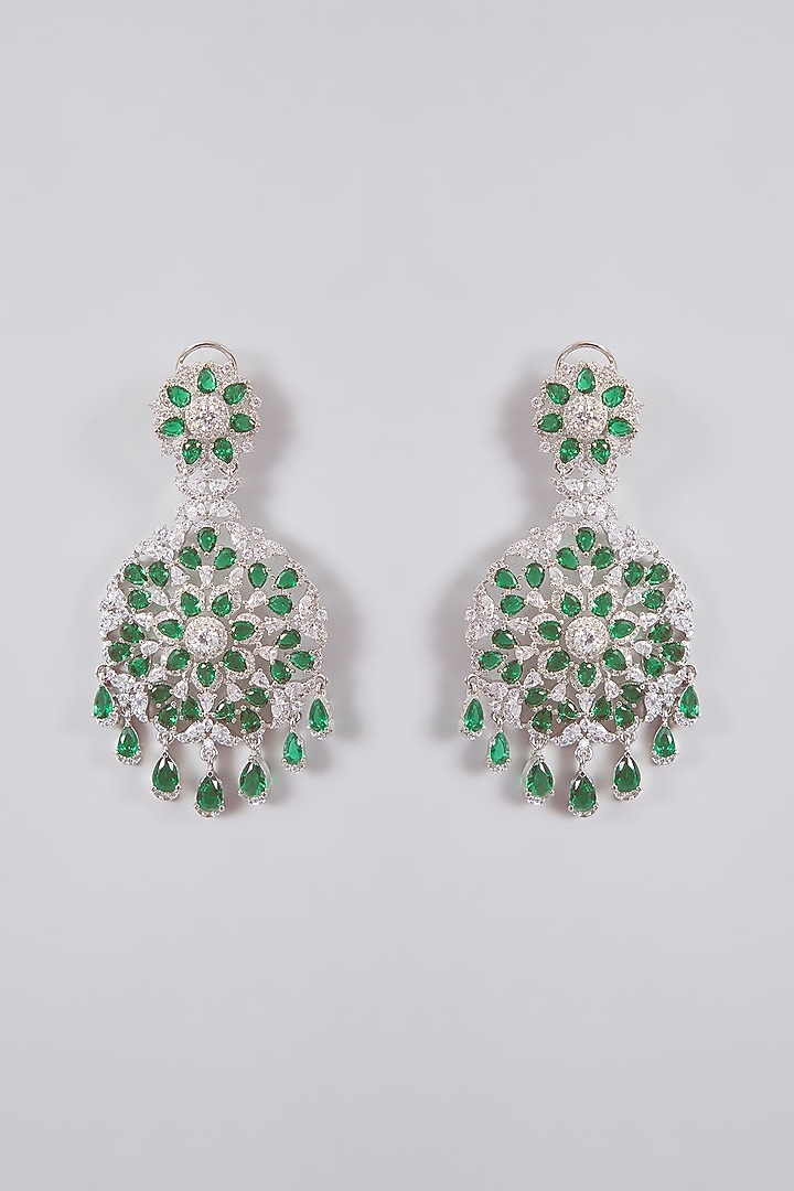 White Finish Crystal & Green Stone Necklace Set by Aura Trends at Pernia's Pop Up Shop