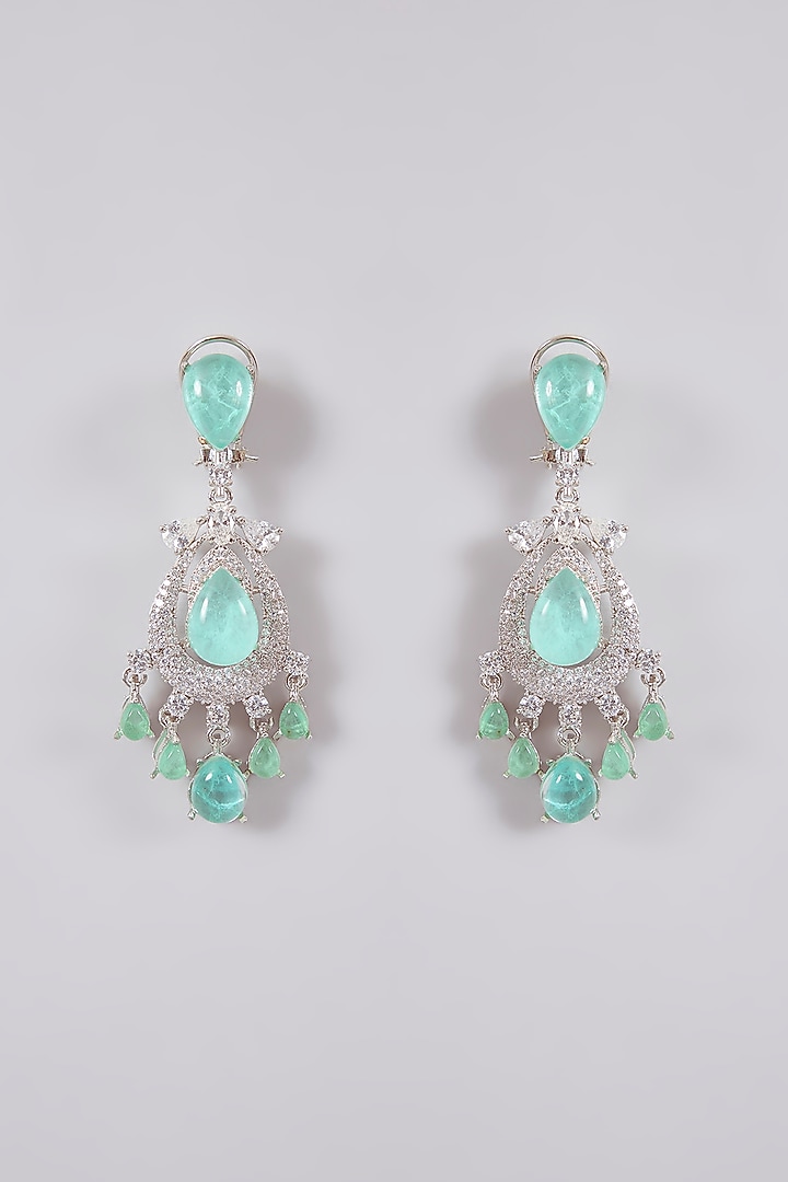 White Finish Crystal & Turquoise Stone Necklace Set by Aura Trends at Pernia's Pop Up Shop