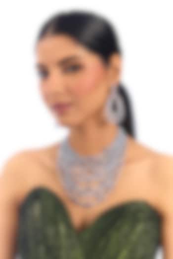 Silver Finish Cubic Zirconia & Ruby Stone layered Necklace Set by Auraa Trends at Pernia's Pop Up Shop