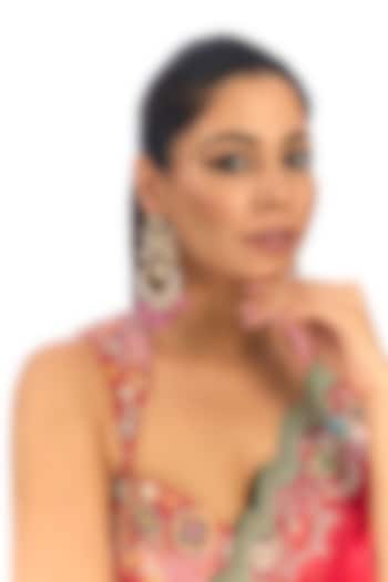 Silver Finish Kundan Polki & Pink Beads Chandbali Earrings by Auraa Trends at Pernia's Pop Up Shop