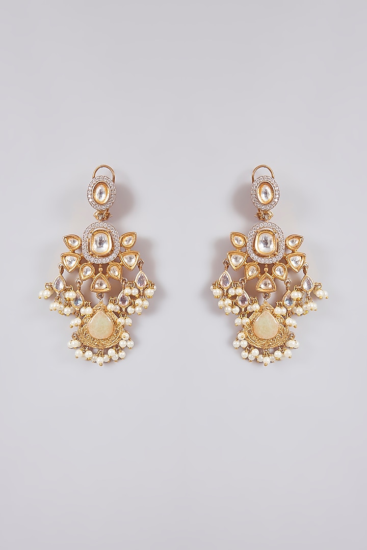 Gold Finish Kundan Polki & Green Stone Necklace Set by Aura Trends at Pernia's Pop Up Shop