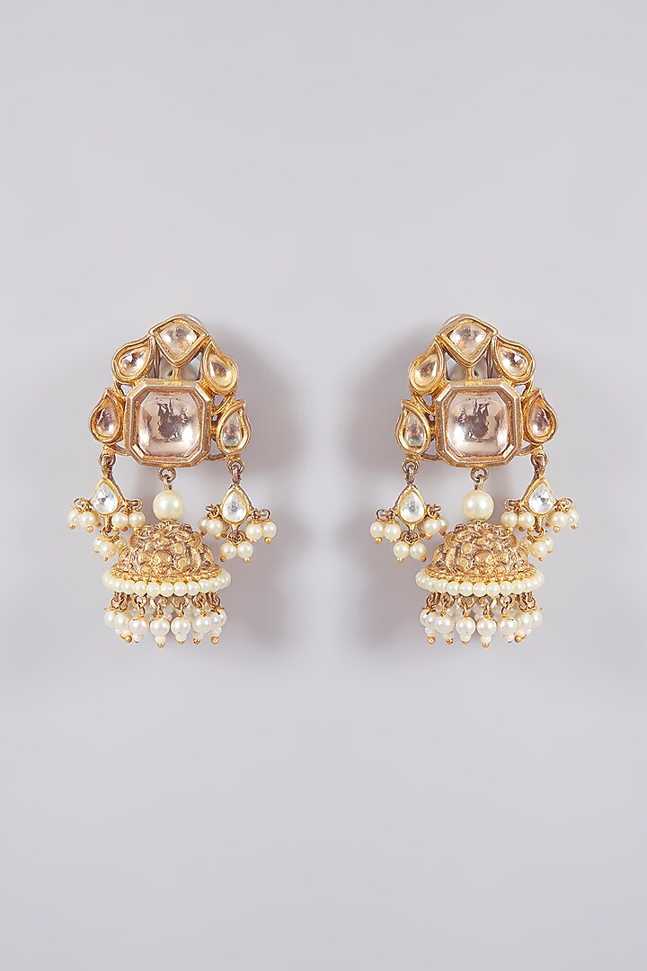 Gold Finish Kundan Polki & Mirror Choker Necklace Set by Aura Trends at Pernia's Pop Up Shop