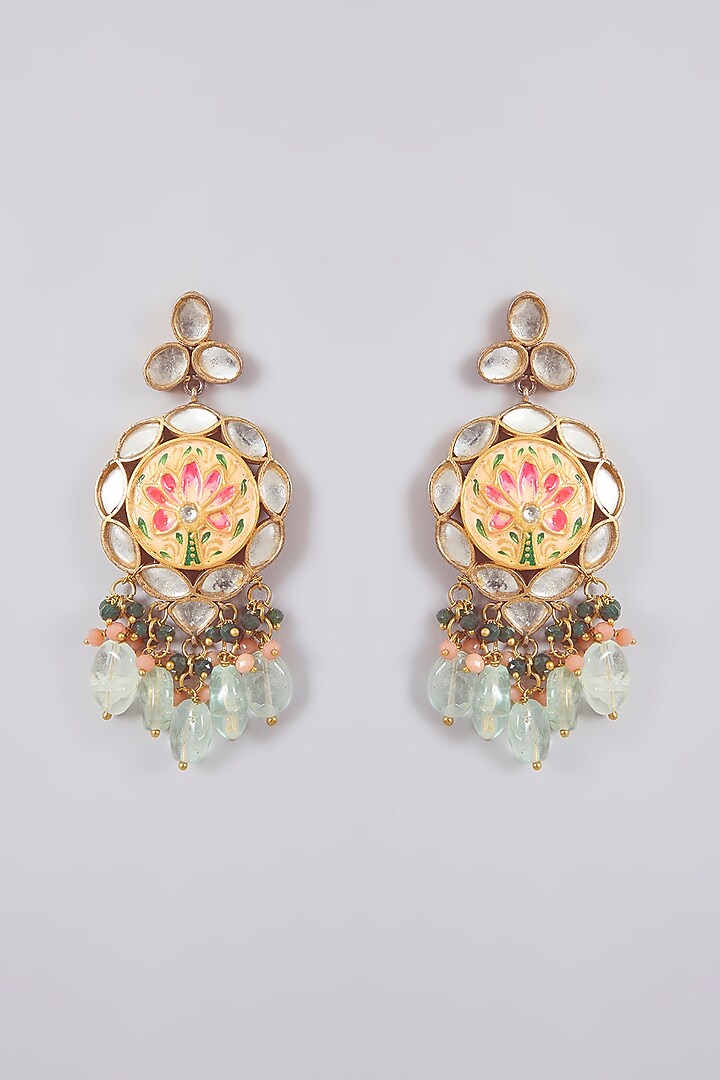 Gold Finish Kundan Polki & Mirror Stone Choker Necklace Set by Aura Trends at Pernia's Pop Up Shop