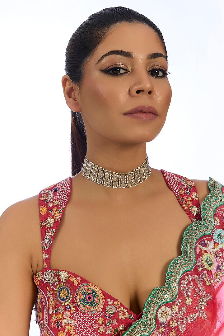 Silver Finish Crystal Choker Necklace Set by Auraa Trends at Pernia's Pop Up Shop