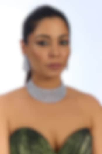 Silver Finish Crystal Choker Necklace Set by Auraa Trends at Pernia's Pop Up Shop