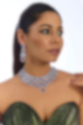 Silver Finish Crystal & Red Stone Necklace Set by Auraa Trends at Pernia's Pop Up Shop