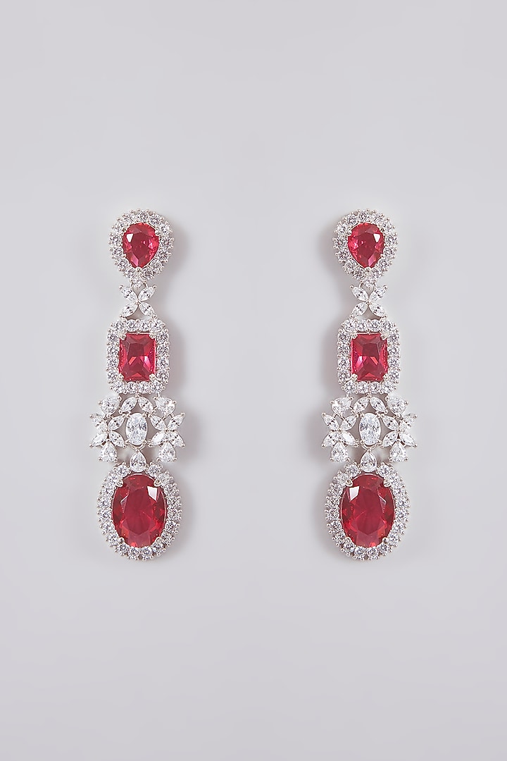 Silver Finish Crystal & Red Stone Necklace Set by Aura Trends at Pernia's Pop Up Shop