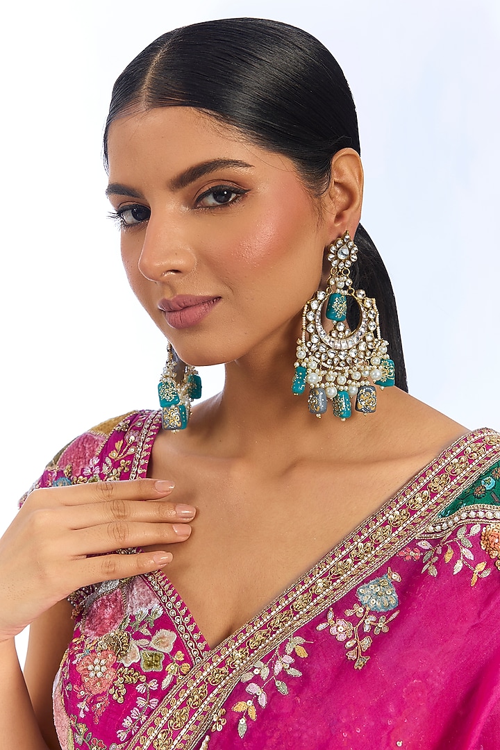 Gold Finish Green Beaded Chandbali Earrings by Aura Trends at Pernia's Pop Up Shop