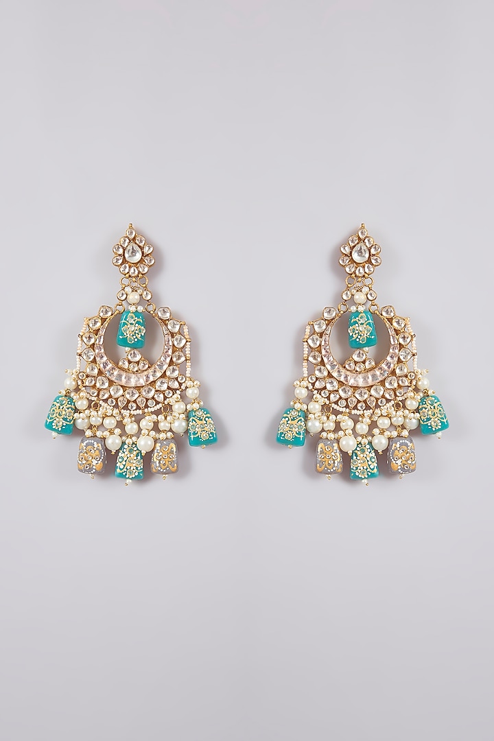 Gold Finish Green Beaded Chandbali Earrings by Aura Trends at Pernia's Pop Up Shop