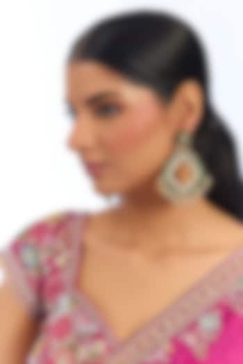 Gold Finish Kundan Polki & Green Stone Chandbali Earrings by Auraa Trends at Pernia's Pop Up Shop