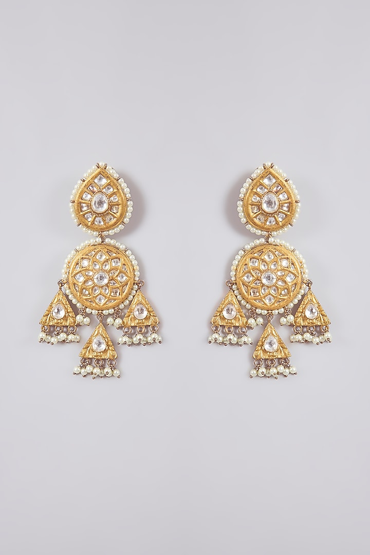 Gold Finish Pink Stone & Pearl Jhumka Earrings by Aura Trends at Pernia's Pop Up Shop