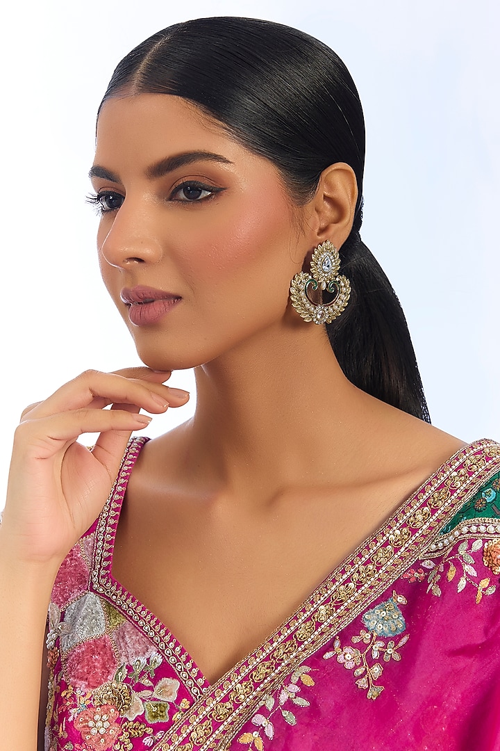Silver Finish Kundan Polki Chandbali Earrings by Auraa Trends at Pernia's Pop Up Shop