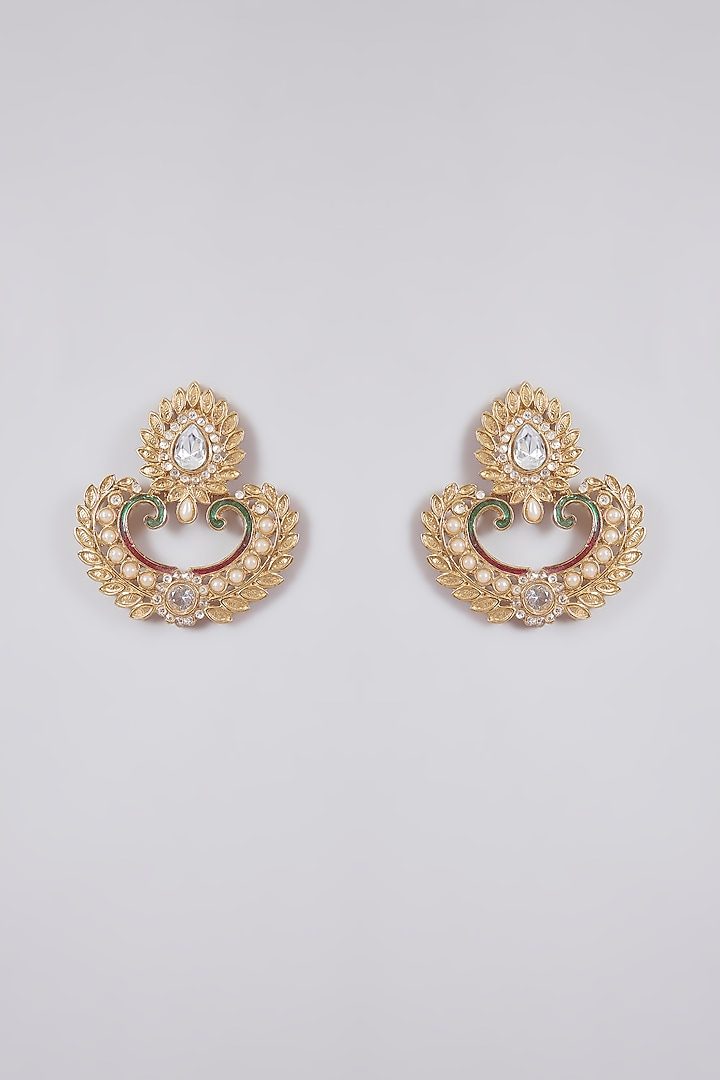 Silver Finish Kundan Polki Chandbali Earrings by Aura Trends at Pernia's Pop Up Shop