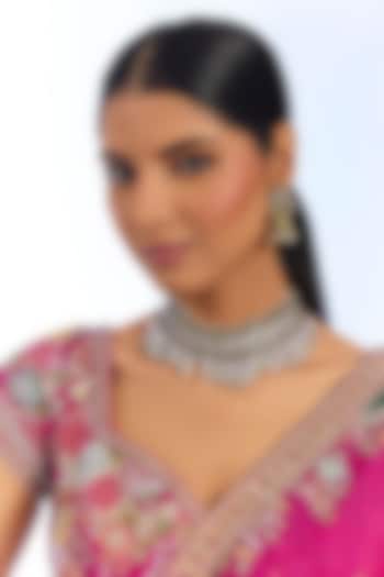 Silver Finish Kundan Polki & Green Stone Choker Necklace Set by Auraa Trends at Pernia's Pop Up Shop