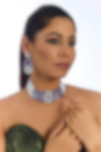 Silver Finish White & Purple Stone Floral Choker Necklace Set by Auraa Trends at Pernia's Pop Up Shop