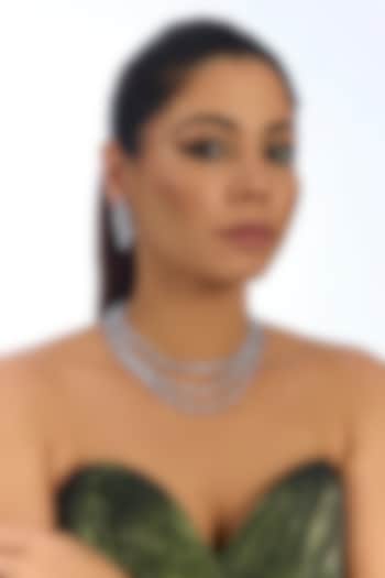 Silver Finish Crystal Layered Choker Necklace Set by Auraa Trends at Pernia's Pop Up Shop