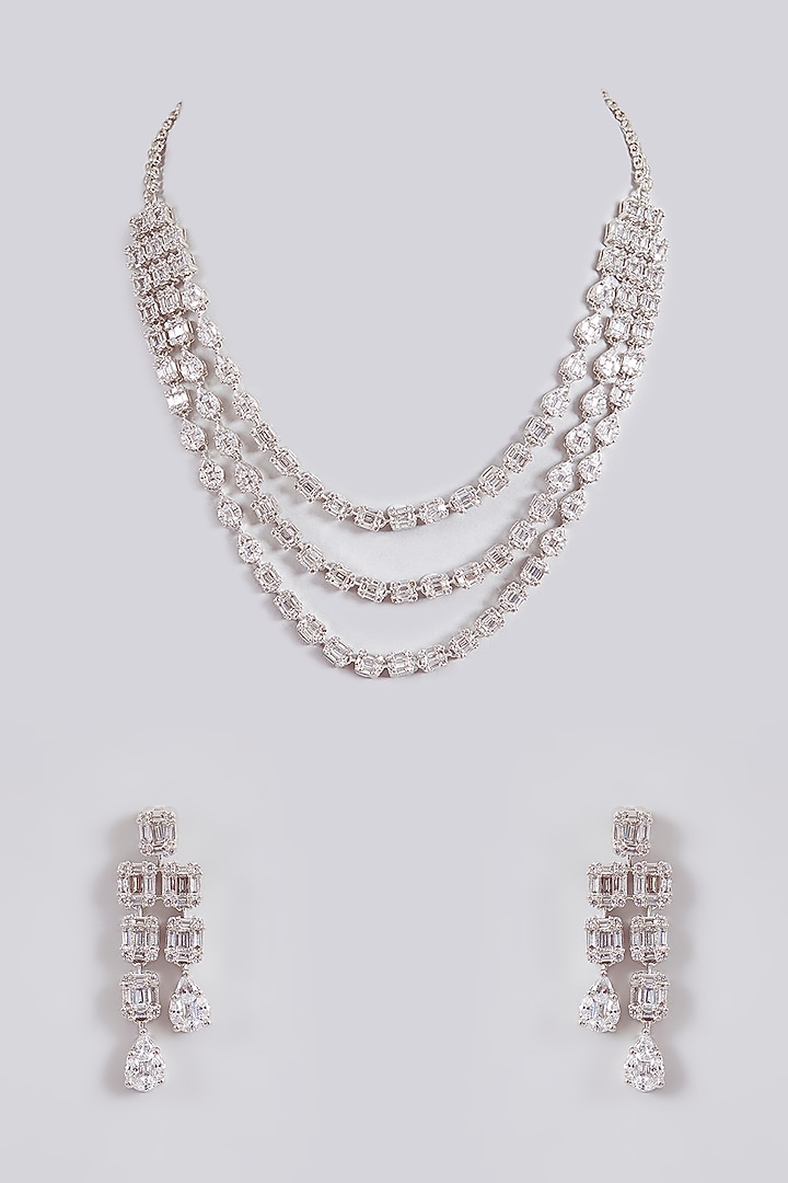 Silver Finish Crystal Layered Choker Necklace Set by Aura Trends at Pernia's Pop Up Shop