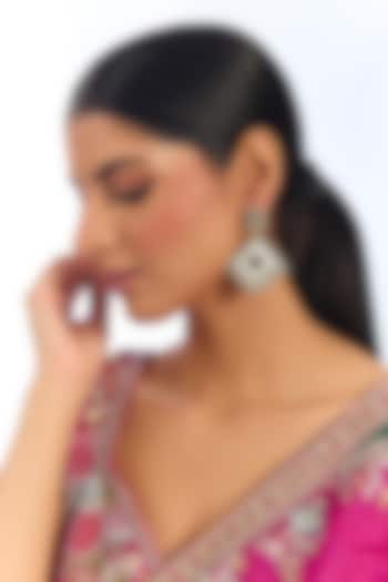 Silver Finish Kundan Polki Handcrafted Dangler Earrings by Auraa Trends at Pernia's Pop Up Shop