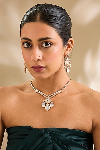 Rose Gold Finish Zircon Pendant Necklace Set by aura trends