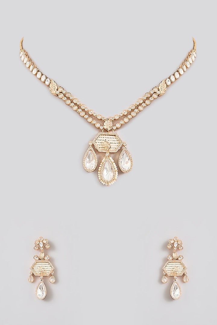 Rose Gold Finish Zircon Pendant Necklace Set by Aura Trends at Pernia's Pop Up Shop