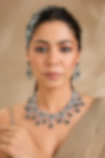 White Finish Zircon & Emerald Green Stone Necklace Set by Aura Trends at Pernia's Pop Up Shop
