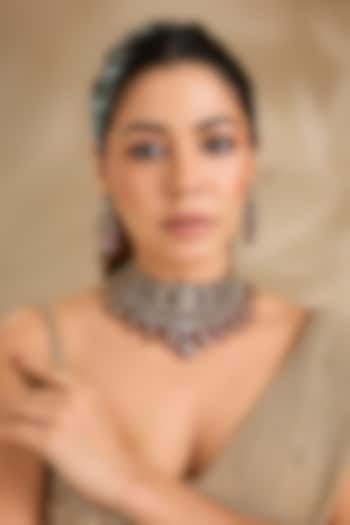 Antique Gold Finish Ruby Stone & Kundan Polki Choker Necklace Set by Aura Trends at Pernia's Pop Up Shop