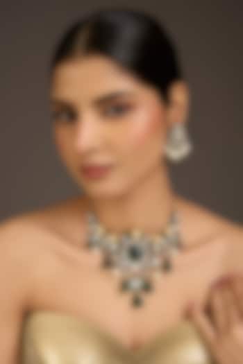 Victorian Finish Kundan Polki & Green Stone Choker Necklace Set by Aura Trends at Pernia's Pop Up Shop